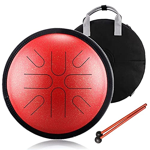 Zungentrommel, 10" Tank Drum Handpan, 8 Töne mit Rucksack und Schlägeln for Meditations-Yoga(Spotted red) von MYXJX