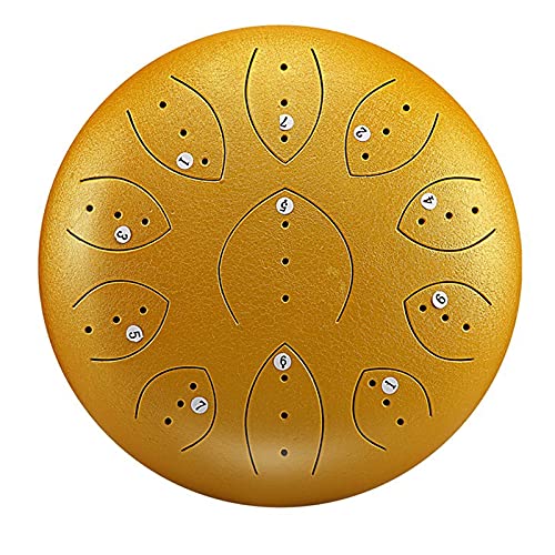 Zungentrommel, 11 Noten 10 Zoll Handpan-Trommel, Percussion-Stahltrommeln for Erwachsene, C-Tonart, mit Reisetasche, Schlägel(Yellow) von MYXJX