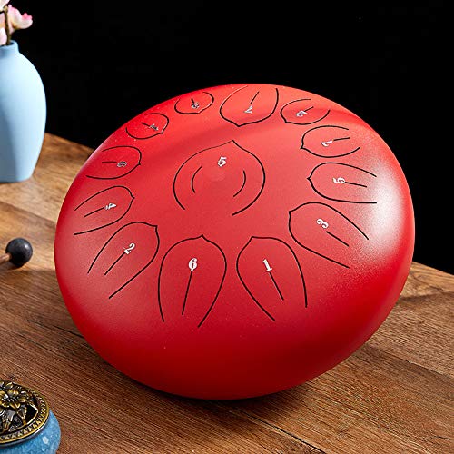 Zungentrommel, 12 Zoll 13 Noten Schlaginstrument Handpan Drum Tank Drum mit Tasche, Gummischlägel Ideales Weihnachtsgeschenk(Red) von MYXJX