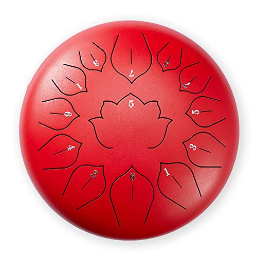 Zungentrommel, 12 Zoll 13 Töne Steel Drums Handpan Drum C Key Schlaginstrument mit Tasche, Notenbuch, Schlägel(Red) von MYXJX
