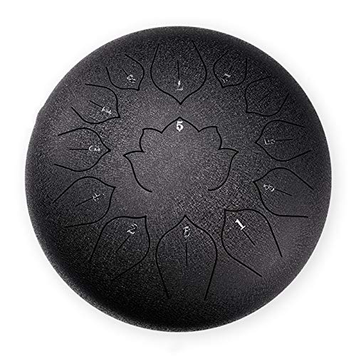 Zungentrommel, 12 Zoll 13 Töne Steel Drums Handpan Drum C-Tonart Schlaginstrument mit Tasche, Notenbuch, Schlägel, Notenaufkleber, Fingerpicks(Black) von MYXJX