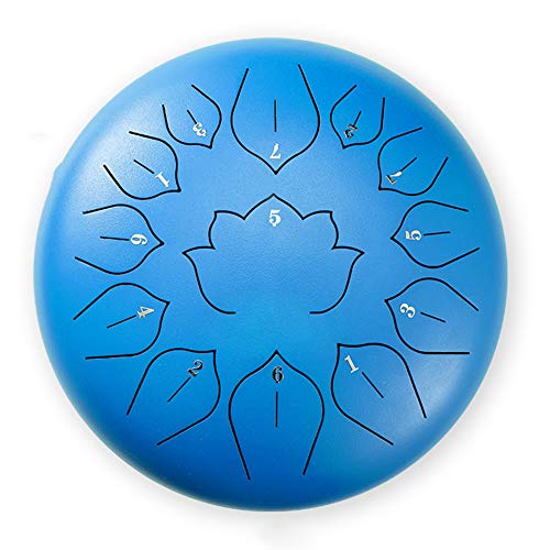 Zungentrommel, 12 Zoll 13 Töne Steel Drums Handpan Drum C-Tonart Schlaginstrument mit Tasche, Notenbuch, Schlägel, Notenaufkleber, Fingerpicks(Blue) von MYXJX