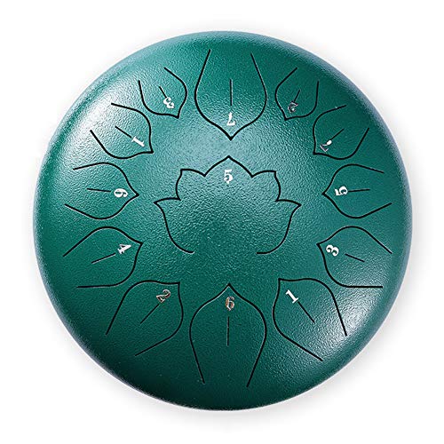 Zungentrommel, 12 Zoll 13 Töne Steel Drums Handpan Drum C-Tonart Schlaginstrument mit Tasche, Notenbuch, Schlägel, Notenaufkleber, Fingerpicks(Green) von MYXJX