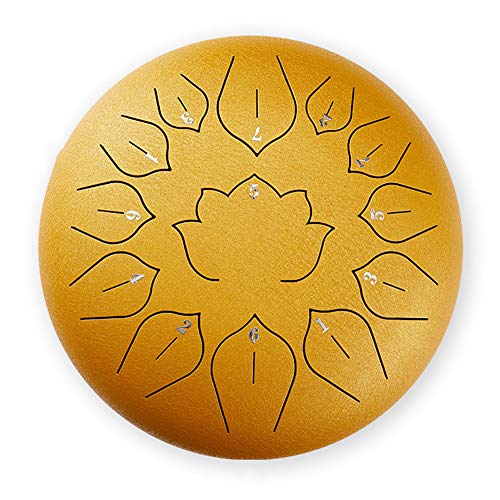Zungentrommel, 12 Zoll 13 Töne Steel Drums Handpan Drum C-Tonart Schlaginstrument mit Tasche, Notenbuch, Schlägel, Notenaufkleber, Fingerpicks(Yellow) von MYXJX