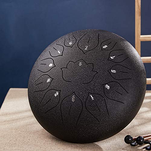 Zungentrommel, 13 Noten 12 Zoll C-Tonart Handpan Drum Kit Tank Drum Schlaginstrument mit Trommelschlägel Reisetragetasche(Black) von MYXJX