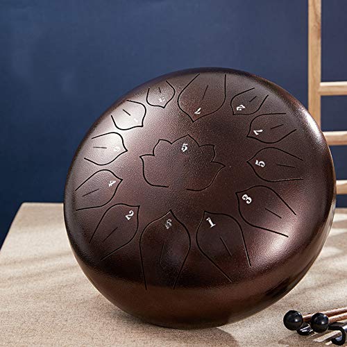 Zungentrommel, 13 Noten 12 Zoll C-Tonart Handpan Drum Kit Tank Drum Schlaginstrument mit Trommelschlägel Reisetragetasche(Bronze) von MYXJX