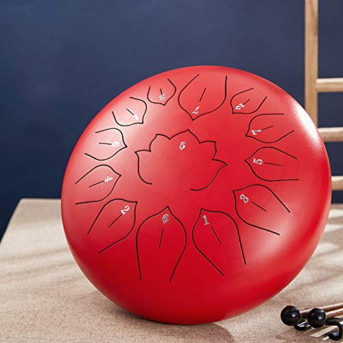 Zungentrommel, 13 Noten 12 Zoll C-Tonart Handpan Drum Kit Tank Drum Schlaginstrument mit Trommelschlägel Reisetragetasche(Red) von MYXJX