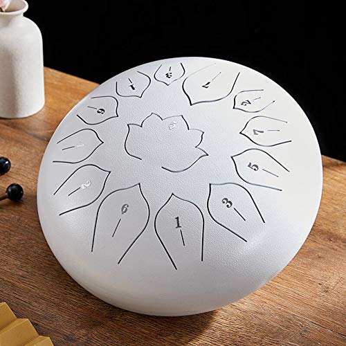 Zungentrommel, 13 Noten 12 Zoll C-Tonart Handpan Drum Kit Tank Drum Schlaginstrument mit Trommelschlägel Reisetragetasche(White) von MYXJX