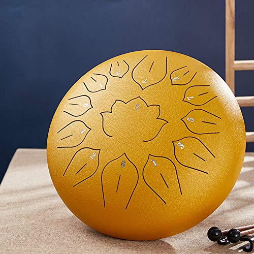 Zungentrommel, 13 Noten 12 Zoll C-Tonart Handpan Drum Kit Tank Drum Schlaginstrument mit Trommelschlägel Reisetragetasche(Yellow) von MYXJX