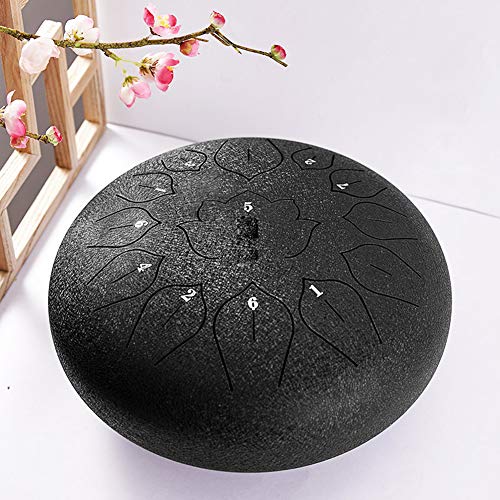 Zungentrommel, 13 Noten 12 Zoll Handpan Drum Schlaginstrument Steel Drums for Erwachsene mit gepolstertem Reise(Black) von MYXJX