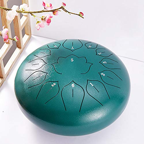 Zungentrommel, 13 Noten 12 Zoll Handpan Drum Schlaginstrument Steel Drums for Erwachsene mit gepolstertem Reise(Green) von MYXJX