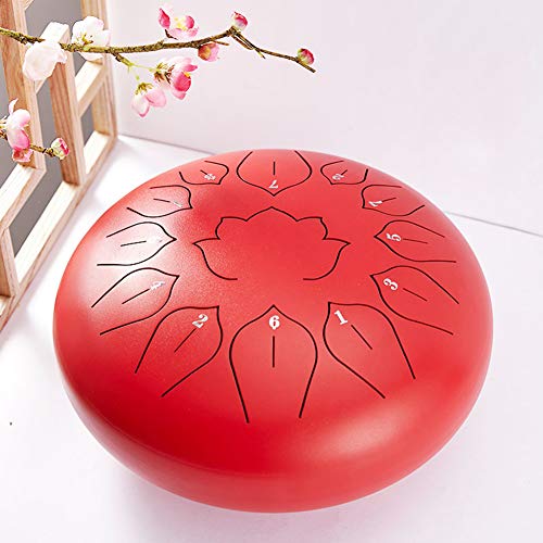 Zungentrommel, 13 Noten 12 Zoll Handpan Drum Schlaginstrument Steel Drums for Erwachsene mit gepolstertem Reise(Red) von MYXJX