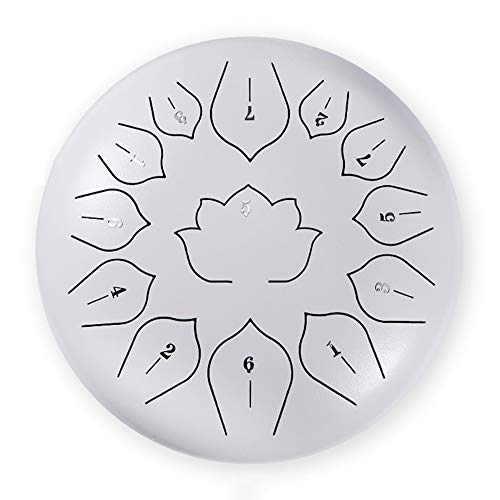 Zungentrommel, 13 Noten 12 Zoll Handpan Drum Schlaginstrument Steel Drums for Erwachsene mit gepolstertem Reise(White) von MYXJX