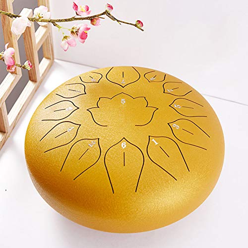 Zungentrommel, 13 Noten 12 Zoll Handpan Drum Schlaginstrument Steel Drums for Erwachsene mit gepolstertem Reise(Yellow) von MYXJX