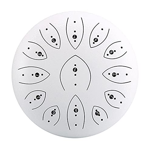 Zungentrommel, 13 Töne 12 Zoll Tank Drum C Key Percussion Handpan Drum mit Reisetasche, Schlägeln, Musikbuch Schlaginstrument(White) von MYXJX