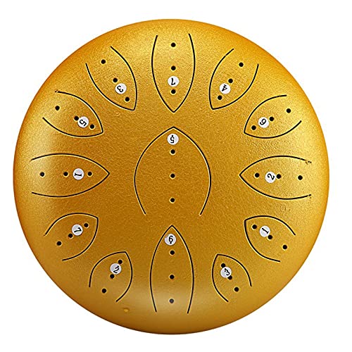 Zungentrommel, 13 Töne 12 Zoll Tank Drum C Key Percussion Handpan Drum mit Reisetasche, Schlägeln, Musikbuch Schlaginstrument(Yellow) von MYXJX