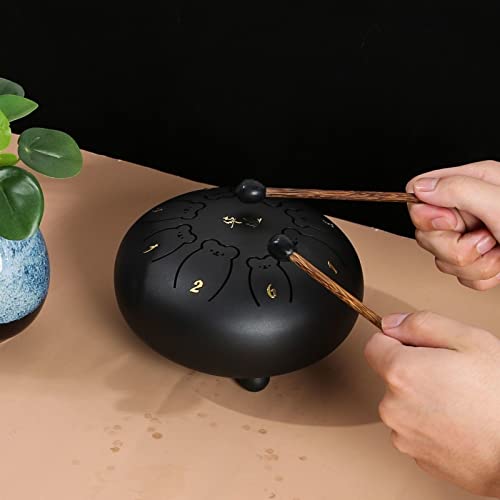 Zungentrommel, 13-Zoll-Zungentrommel-Musikinstrument for Kinder, tragbares Mini-8-Ton-Handpan-Trommel-Schlaginstrumentenset(Black) von MYXJX