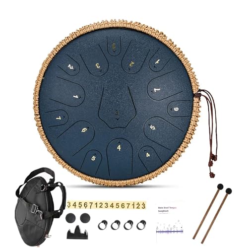 Zungentrommel, 14 Zoll 15 Töne Stahl-Handpan-Trommel mit Trommelschlägel-Tragetasche, C-Dur Professionelle ätherische Musiktrommeln(Blue) von MYXJX
