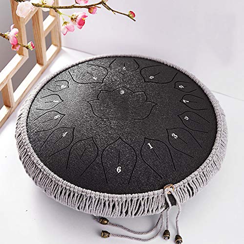 Zungentrommel, 15 Noten 14 Zoll Tank Drum Schlaginstrument Handpan Drum mit Seildekoration und Schlägeln, Tasche, Musikbuch for Erwachsene und Kinder(Black) von MYXJX