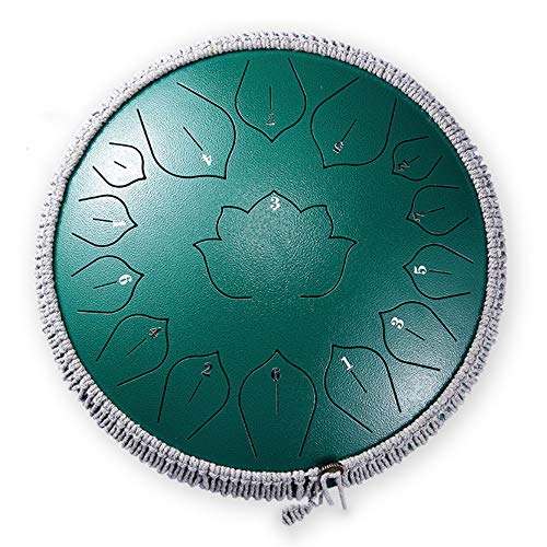 Zungentrommel, 15 Noten 14 Zoll Tank Drum Schlaginstrument Handpan Drum mit Seildekoration und Schlägeln, Tasche, Musikbuch for Erwachsene und Kinder(Green) von MYXJX