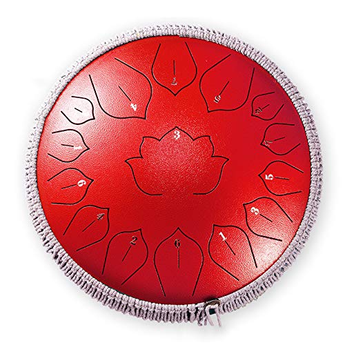 Zungentrommel, 15 Noten 14 Zoll Tank Drum Schlaginstrument Handpan Drum mit Seildekoration und Schlägeln, Tasche, Musikbuch for Erwachsene und Kinder(Red) von MYXJX