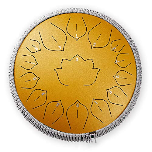 Zungentrommel, 15 Noten 14 Zoll Tank Drum Schlaginstrument Handpan Drum mit Seildekoration und Schlägeln, Tasche, Musikbuch for Erwachsene und Kinder(Yellow) von MYXJX