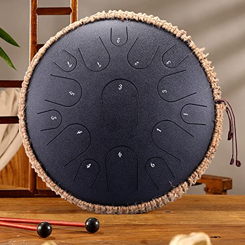 Zungentrommel, 15-Noten-D-Ton mit Geschenkset, 14-Zoll-Schlaginstrumente, Handpan-Trommel for Yoga, Geistheilung(Black) von MYXJX
