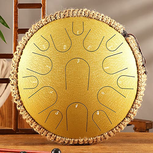 Zungentrommel, 15-Noten-D-Ton mit Geschenkset, 14-Zoll-Schlaginstrumente, Handpan-Trommel for Yoga, Geistheilung(Golden) von MYXJX