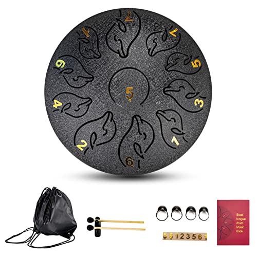 Zungentrommel, 6-Zoll-Delfin-Zungentrommel-Schlaginstrument, tragbare Handpan-Trommel mit Boden, leicht zu erlernendes Set(Black) von MYXJX