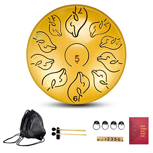 Zungentrommel, 6-Zoll-Delfin-Zungentrommel-Schlaginstrument, tragbare Handpan-Trommel mit Boden, leicht zu erlernendes Set(Gold) von MYXJX