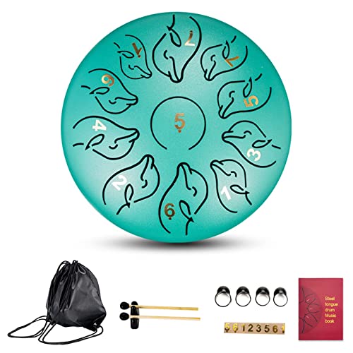 Zungentrommel, 6-Zoll-Delfin-Zungentrommel-Schlaginstrument, tragbare Handpan-Trommel mit Boden, leicht zu erlernendes Set(Green) von MYXJX