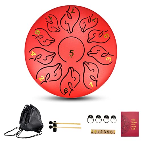 Zungentrommel, 6-Zoll-Delfin-Zungentrommel-Schlaginstrument, tragbare Handpan-Trommel mit Boden, leicht zu erlernendes Set(Red) von MYXJX