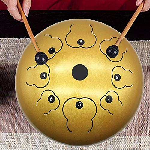 Zungentrommel, 8 Noten 12 Zoll Handpan Drums Kit Schlaginstrument mit gepolsterter Reisetasche, Schlägel for Anfänger, Erwachsene und Kinder(Gold) von MYXJX