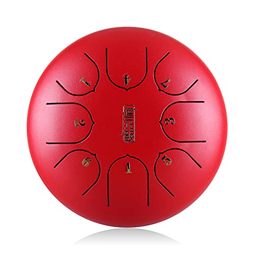 Zungentrommel, 8 Noten 6 Zoll, Noten Schlaginstrument Steel Drums Instrumente mit Tasche, Weiß(Red) von MYXJX