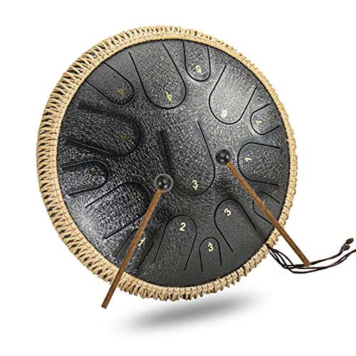 Zungentrommel, D-Tonart, 15 Töne, 14 Zoll, Schlaginstrument, Schlägel, Fingerpicks for Klangheilung, Meditation, Yoga, Tank Hang Drum(10) von MYXJX