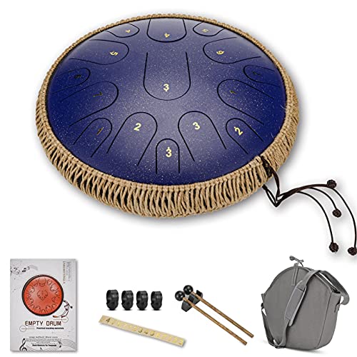 Zungentrommel, D-Tonart, 15 Töne, 14 Zoll, Schlaginstrument, Schlägel, Fingerpicks for Klangheilung, Meditation, Yoga, Tank Hang Drum(2) von MYXJX