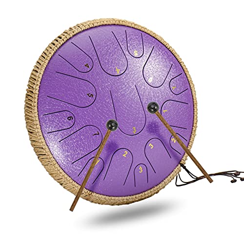 Zungentrommel, D-Tonart, 15 Töne, 14 Zoll, Schlaginstrument, Schlägel, Fingerpicks for Klangheilung, Meditation, Yoga, Tank Hang Drum(8) von MYXJX
