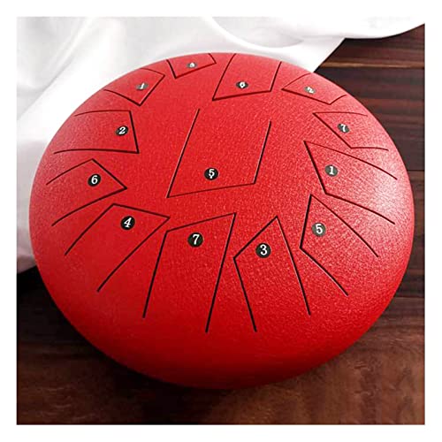 Zungentrommel, Handpan-Trommel, Schlaginstrument mit Tasche, Notenbuch, Schlägeln for Yoga-Meditationsunterhaltung – 12 Zoll, 13 Töne, Rot(Red) von MYXJX