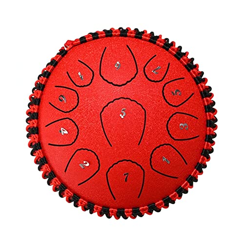Zungentrommel, Handtrommeln Instrumente Handpan Drums Zungentrommel for Erwachsene 11 Noten 7 Zoll Steel Drums Tank Drum(Red,Shell) von MYXJX