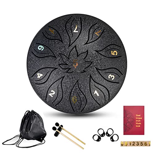 Zungentrommel, Leaf Anfänger 6 Zoll tragbare Percussion-Handpan-Trommel for Erwachsene/Kinder, Universal-Set(Black) von MYXJX