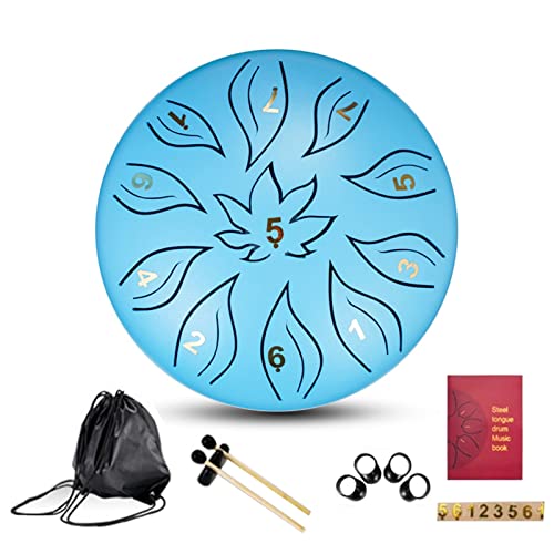 Zungentrommel, Leaf Anfänger 6 Zoll tragbare Percussion-Handpan-Trommel for Erwachsene/Kinder, Universal-Set(Blue) von MYXJX
