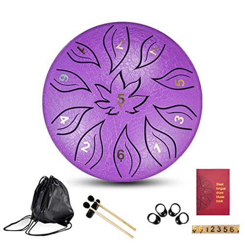 Zungentrommel, Leaf Anfänger 6 Zoll tragbare Percussion-Handpan-Trommel for Erwachsene/Kinder, Universal-Set(Purple) von MYXJX
