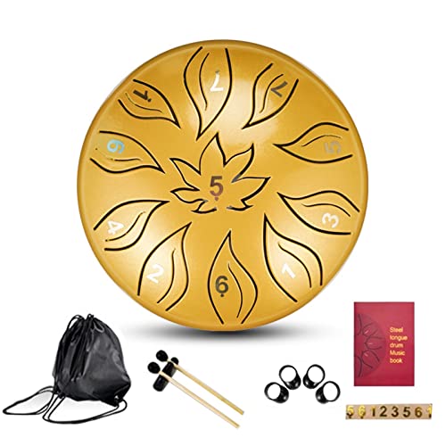 Zungentrommel, Leaf Anfänger 6 Zoll tragbare Percussion-Handpan-Trommel for Erwachsene/Kinder, Universal-Set(Yellow) von MYXJX
