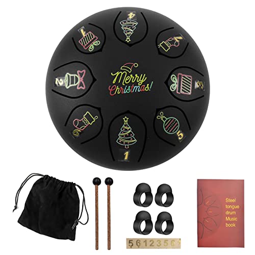 Zungentrommel, Weihnachten 6 Zoll buntes Weihnachtsmuster Trompete Handpan Trommel, tragbares Set(Black) von MYXJX