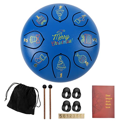 Zungentrommel, Weihnachten 6 Zoll buntes Weihnachtsmuster Trompete Handpan Trommel, tragbares Set(Blue) von MYXJX