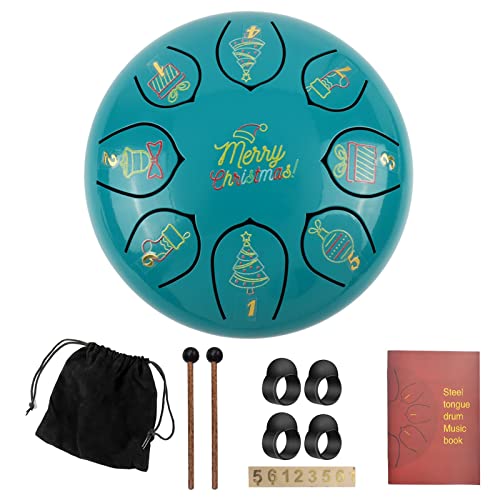 Zungentrommel, Weihnachten 6 Zoll buntes Weihnachtsmuster Trompete Handpan Trommel, tragbares Set(Blue A) von MYXJX