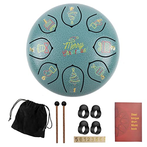 Zungentrommel, Weihnachten 6 Zoll buntes Weihnachtsmuster Trompete Handpan Trommel, tragbares Set(Blue B) von MYXJX