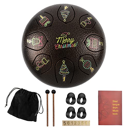 Zungentrommel, Weihnachten 6 Zoll buntes Weihnachtsmuster Trompete Handpan Trommel, tragbares Set(Brown) von MYXJX