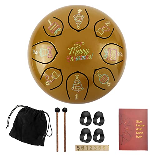Zungentrommel, Weihnachten 6 Zoll buntes Weihnachtsmuster Trompete Handpan Trommel, tragbares Set(Gold) von MYXJX