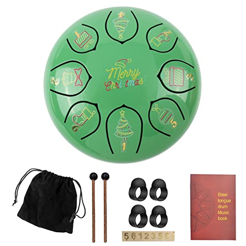 Zungentrommel, Weihnachten 6 Zoll buntes Weihnachtsmuster Trompete Handpan Trommel, tragbares Set(Green) von MYXJX